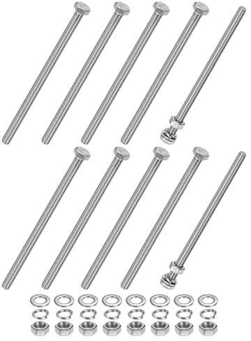 M METERXITY Juego de 10 Tornillos Hexagonales con Tuercas y Arandelas Planas y de Seguridad M6X110mm Acero Inoxidable Kit de Tornillos y Tuercas Métricos Totalmente Roscados