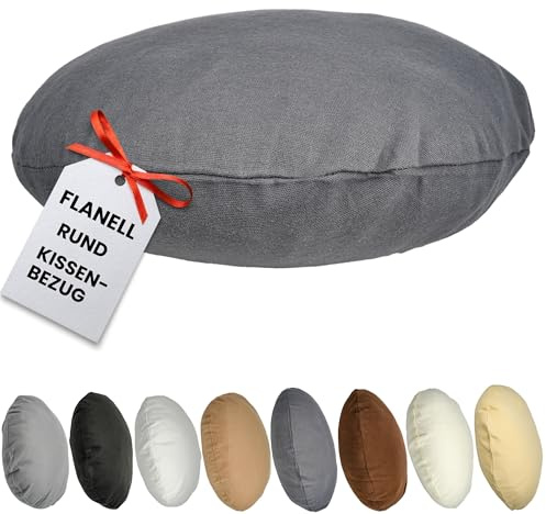 Qooltex Flanell Rund Kissenbezug 50cm Ø Durchmesser Rundkissen Anthrazit | Rundkissen Kissenhülle mit Reißverschluss - Für Bodenkissen, Sitzkissen, Sofakissen, Bettkissen od. Stuhlkissen
