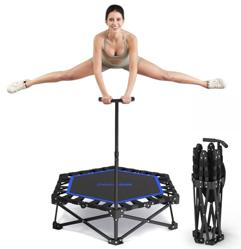 HXD-ERGO 42 Foldable Mini Rebounder Trampoline, Home Fitness Trampoline for Adults, Indoor Exercise Jumper, No Installation Required and Portable, Black-Blue