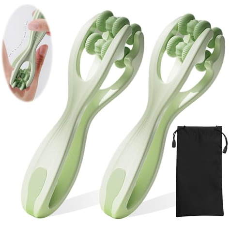 Handmassagegerät Fingermassagegerät, 2 Stück Finger Massageroller Rolling Massage Tool Massage Roller mit Griff Bietet Stressabbau und Komfort für Hände (Grün)