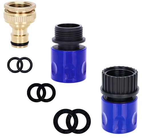 MAGLAUG Schlauch-Wasserhahn-Anschluss-Set, Messing-Außenhahn-Anschluss, 3/4 und 1/2 Außenhahn-Set & 3/4 Außengewinde, erweiterbare Gartenschlauchaufsätze für erweiterbaren Schlauch (Brasstap + 2