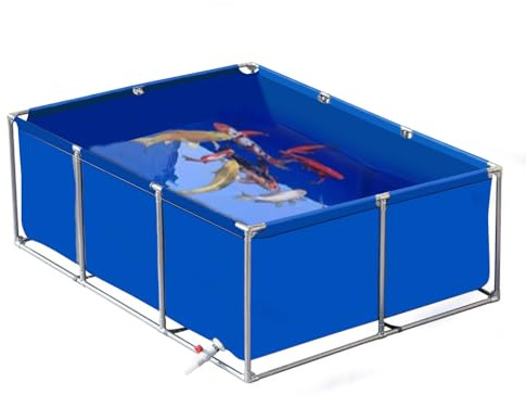 uofgcru Fish Holding Tank Outdoor Large Above Ground Ponds for Fish, Aquarium Pool, PVC Canvas Liners with Steel Frame, Holding Tank For Breeding Koi, Easy to Set Up(Blue-1.5×1×0.5m)