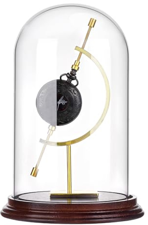 PH PandaHall 8.4x5.8 Pocket Watch Display Case Glass Display Dome Cloche with Gold Sphere Holder Dome Cloche Bell Jar with Wooden Base for Watch Plants Medals Photos Collectibles Ornaments