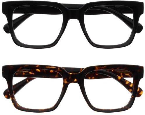 OPULIZE ERA Lunette anti lumiere bleue femme & homme - Lunettes Loupe Ecran/Gaming - Lot de 2 - Cadre Surdimensionné - Anti-éblouissement Anti-Reflet Protection UV - Noir Brun - +1,00