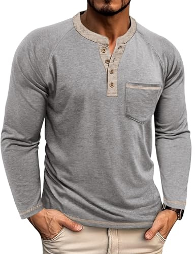 Henley Shirt Herren Langarm Männer T-Shirt Langarmshirt T Shirt Herren