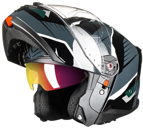 ILM Motorcycle Helmet Modular Full Face for Men Women DOT ECE Powersports Motorbike Street Racing Model B-711(Black Grey,L)
