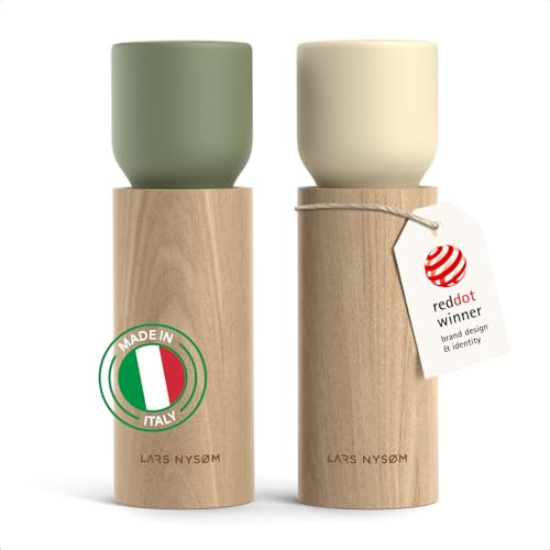 LARS NYSØM Set Macina Sale e Pepe in Legno Manuale - Macina Spezie con Macina in Ceramica Regolabile - Eleganti Macina Pepe e Sale in Legno di Faggio per Cucina o Tavola (Green/Beige)