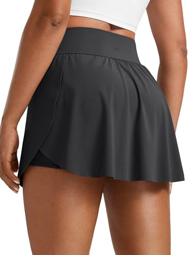 CRZ YOGA Gonne da Tennis per Donna Gonna-Pantalone a Vita Alta con Spacchi Laterali e Tasche Misterioso Grigio 44
