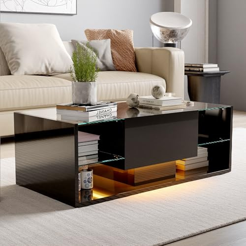 KeepGoon Quadratischer Couchtisch 100L x 50B x 35H cm, Nordic Hochglanz LED Hängetisch, Couchtisch, Couchtisch