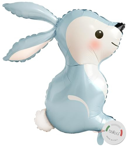 balloa Folienballon Hase Pastell Blau, XXL Waldtiere Deko Babyparty, 50 cm | Pastellblauer Hase im Waldtier-Design, XXL, heliumgeeignet, ungefüllt, Deko für Babyparty, Kindergeburtstag und Waldparty