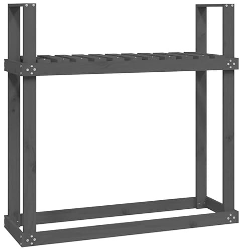 Eleganz Scaffale per legna da ardere in legno di pino massiccio, 110 x 35 x 108,5 cm, stabile scaffale per legna da ardere per camini, design grigio per soggiorno o giardino