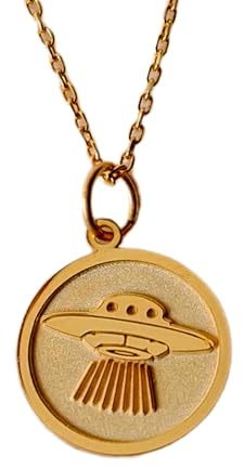 WORLD WIDE GEMS Collier en argent sterling 925, chaîne de 45,7 cm (18 pouces), pendentif OVNI, bijou mignon, pendentif soucoupe, bijou d'anniversaire, plaqué or, fait main | WW_PNK_01332