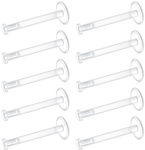LAURITAMI 10 st 16 g genomskinliga labret dubbar plast platta topp läppstång hållare genomskinliga osynliga helix broskörhängen tragus stift 6 mm 8 mm 10 mm 12 mm för arbetsoperation MRI skola, för