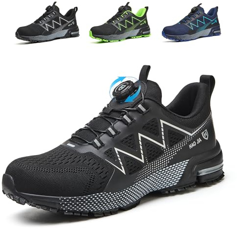 Safety Trainers Men Womens Steel Toe Cap Trainers Lightweight Breathable Safety Shoes Non Slip Work Shoes with Swivel Buckle Shoelaces