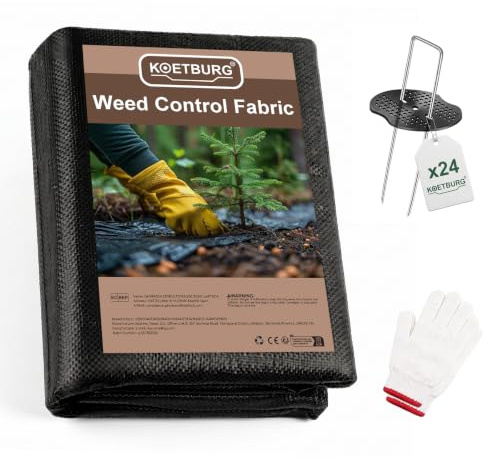KOETBURG Unkrautvlies Extra Stark 1x20m – Engmaschiges Gartenvlies Wasserdurchlässig & Reißfest – Bodengewebe für Hochbeet, Garten & Einfahrt – Inkl. 24 Erdanker & Handschuhe