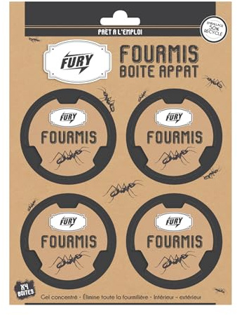 FURY Boîtes Appât Anti-Fourmis x4 - Tue Fourmis et Détruit la Colonie - Action par Ingestion et Contact - Sans Odeur - Éradication Complète du Nid - Usage Intérieur et Extérieur