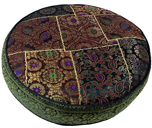 GURU SHOP Orientalisches Rundes Patchwork Kissen 50 cm, Sitzkissen, Bodenkissen mit Baumwollfüllung - Braun, Synthetisch