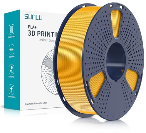 SUNLU PLA Plus 3D Drucker Filament, PLA+ Filament 1.75mm, sauber gewickeltes Filament, robustes 3D Filament, kompatibel mit 3D FDM Druckern, Maßgenauigkeit +/- 0.02 mm, 1kgSpule(2.2Pfund), Gold