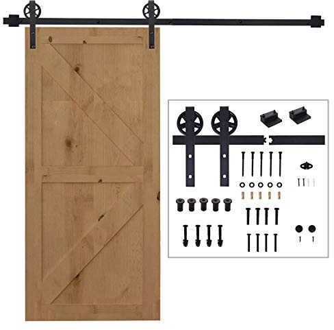 HOMCOM Herraje Puerta Corredera 200 cm Kit de Puerta Corredera de Madera Acero al Carbono Baño Cocina Dormitorio Negro