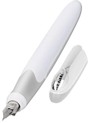 Online Füller Air Pastel Silver, hochwertiger Füllhalter in ergonomischem Dreiecks-Design, silber/weiß, Feder Strichstärke M, für Standard-Tintenpatronen oder Konverter, inklusive Kombipatrone blau, 1 Stück (1er Pack)