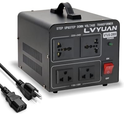 LVYUAN Voltage Transformer Converter 2000 Watt Step Up/Down Convert from 110-120 Volt to 220-240 Volt and from 220-240 Volt to 110-120 Volt with 2 US outlets, 2 Universal outlets