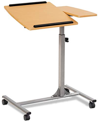GIANTEX Beistelltisch mit Rollen, Pflegetisch höhenverstellbar & neigbar, Laptoptisch rollbar Notebooktisch mit 2 Stopp-Leisten, Betttisch Pflegebett, mit Ablage für Maus, 64 x 45 x 71-93 cm (Natur)
