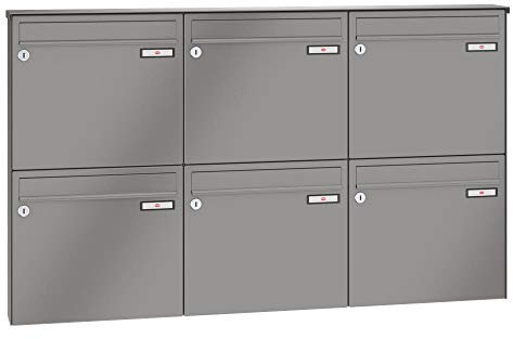 RENZ/Basic B / 6er Aufputz-Briefkastenanlage Wand-Briefkasten/RAL-Farbe 9007 Volumen 12 L/Dein-Briefkasten.de