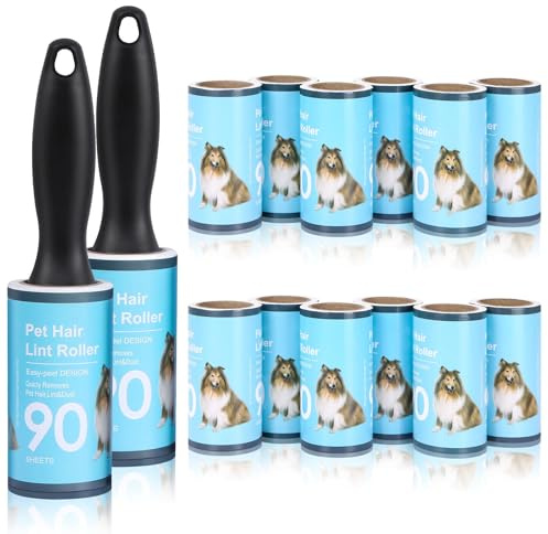 jiehu Lot de 14 Rouleau à Peluches Brosse Adhesive 14 Rouleaux de 90 Feuilles adhésives en Diagonale,Adhesif Vetement Brosse Collante Rouleau Collant Anti Poils pour Vetements de adhesifs Poils