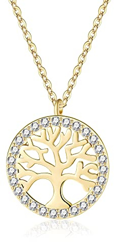 Jrêveinfini árbol de la Vida Collar Mujer Plata de Ley 925 Oro, Colgante Collar de la Suerte, Original Regalo Cumpleaños Cumpleaños Mujer Niña, Personalizado Mama Regalo Dia de La Madre