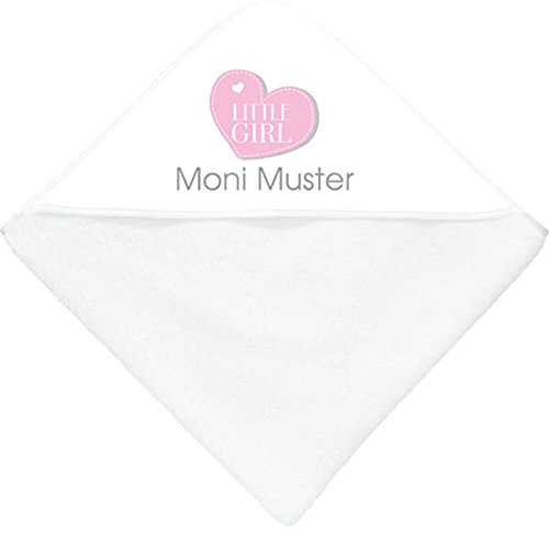 Manutextur Kapuzenbadetuch mit Namen - personalisiert - Motiv Herz rosa - viele Motive - Kapuzenbadetuch- weiß - Größe 80x80 cm - persönliches Geschenk mit Wunsch-Motiv und Wunsch-Name