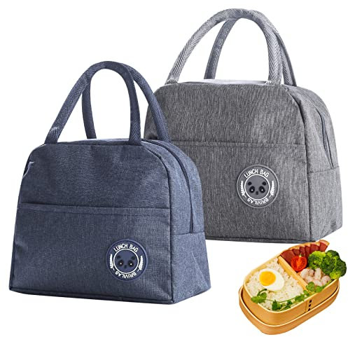 PanBeiQi 2 Pcs 6L Lunch Tote Bag for Women/Men/Girls/Children, Wide Open Insulated Cooler, Portable Box Holder for Foods/Drinks/Picnic/Beach/School/Office (Cyan/Gray)