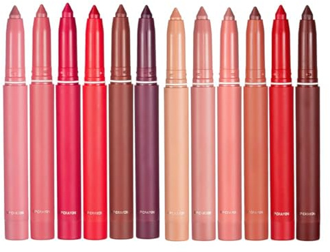12 Colors Crayon Lipstick Set,Pakivs Non-Fading Non-Stick Cup Matte Lip Liner Pen Waterproof Long Lasting Velvet Lip stick Pencil Lip Liner