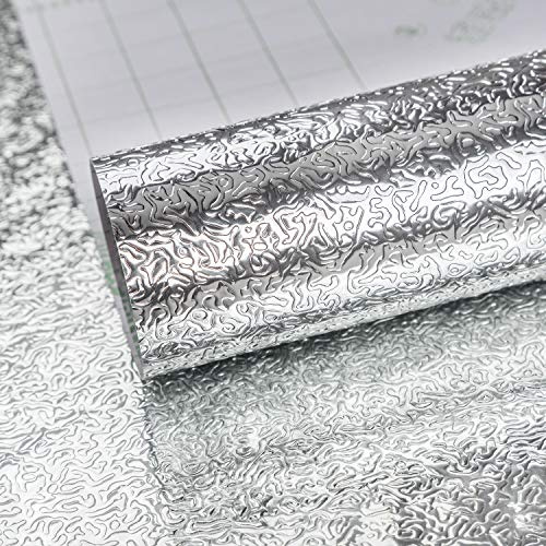 TOTIO silver självhäftande tapet aluminiumfolie utseende vatten- och fettbeständig väggdekal metallisk känsla värmebeständighet 40 cm x 9 m kök bänkskiva spis baksplash skydd