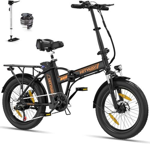 HITWAY E Bike 20*3,0/20*4,0 Fat Tire Elektrofahrrad E-Fahrrad klapprad, 36V 12Ah/48V 15Ah Akku, Max.Reichweite bis zu 35-90km/45-100km, Off-Road Mountainbike mit 7 Gängen, City EBike