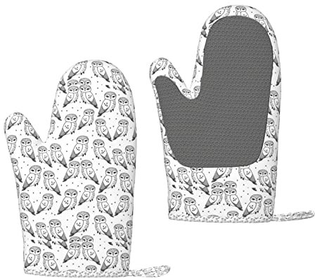 Hiboux Noir Blanc, Gants de Four, Gants de Cuisine Antidérapants en Silicone, Gants de Cuisson Résistants à la Chaleur Une Paire