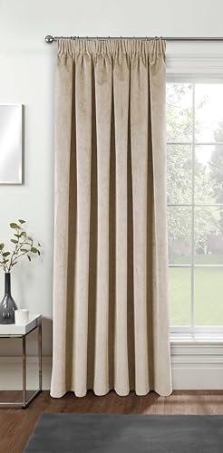 Enhanced Living Velvet Cream Thermal 100% Blackout Door Curtain Panel with Tape Top - 66 x 84 Inch (168 x 214cm) - Supersoft Energy Saving & Noise Reducing Curtain for Living Room & Bedroom.