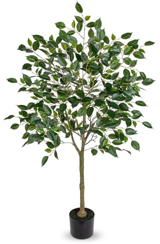 Konstgjorda växter, stor konstgjord växt, Benjamini Ficus, konstgjord, träd, inomhusväxt, dekoration med avtagbar, äkta trästam för kontor, dekoration, sovrum, matsal, inomhus, dekoration, utomhus,