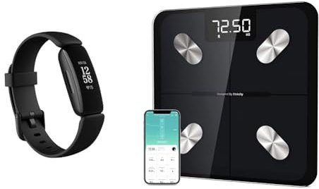 Fitbit Inspire 2 Health & Fitness Tracker with 1-Year Premium Included, 24/7 Heart Rate & up to 10 Days Battery, Black & Etekcity Smart Bathroom Scales for Body Weight