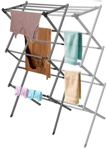 LUXTROUS Expandable Clothes Drying Rack-Foldable 3-Tier Laundry Drying Rack, Adjustable Towel Rack Air Drying Clothing - Indoor & Outdoor Foldable Drying Racks Horse Airer, Grey