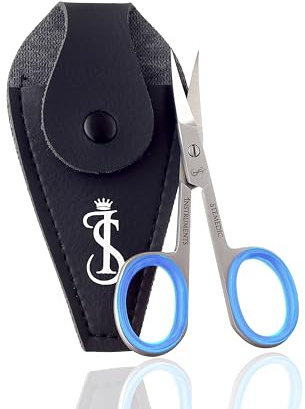 Nail Cuticle Scissors Curved Eyebrow Scissors for Nail, Cuticle, Eyelashes, Nose Hair, Mustache and Beard - Manicure and Pedicure Small Scissors for Men and Women (Blue)