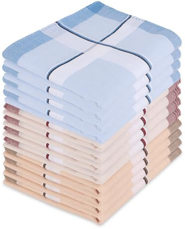 RISVOWO 12 Stück Taschentücher Herren Baumwolle, 40x40cm Wiederverwendbar Herrentaschentücher, Traditionelle Stofftaschentücher Herren, Stoff Taschentücher