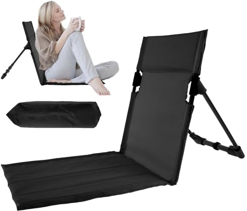 KTCINA Golvstol med ryggstöd lätt bärbar golvstol utomhus bottenfärg hållbar bekväm strandstol vikbar för semester, trädgård, camping, park, festivaler (svart)