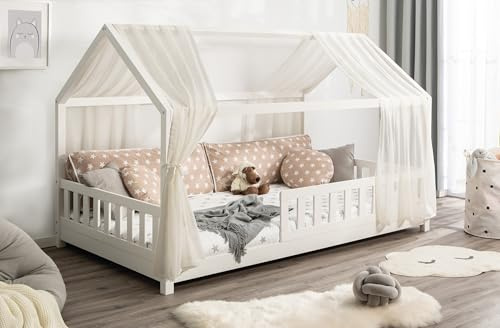 TiCAA Betthimmel Hausbett Tüll (2er Set) – Kinderbett Vorhang aus Polyester, Stoffhimmel, Hausbett Deko für Mädchen & Jungen