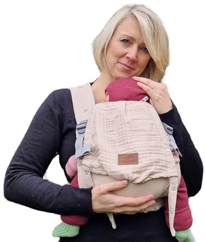 SCHMUSEWOLKE Musselin Babytrage Aurora - Babytrage aus weichem Musselin - ab Geburt bzw. ab 2,5 kg bis 12 kg - leicht und bequem - Bio-Baumwolle - Sand