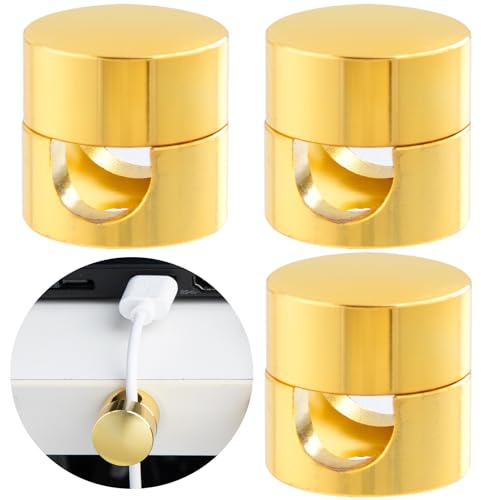 SmallCat 3 juegos de soportes de carga para cables, soportes de anclaje de cable ajustables dorados, clips de metal adhesivos, organizadores de cables para escritorio, oficina, mesita de noche