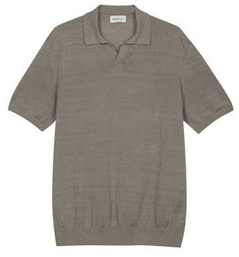 Diana Studio - Rakad stickad pikétröja, herr, 100% linne, korta ärmar, ledig passform, Beige, XXL