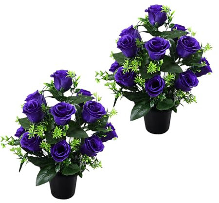 HUAANYA 2 x lange Kunstrosen, realistische Seidenblumensträuße für Friedhof und Weihnachtsdekoration