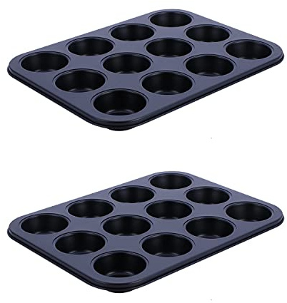 Pirofila, Set di 2 teglie for muffin, piccole teglie antiaderenti rotonde for pane e torte(Black)
