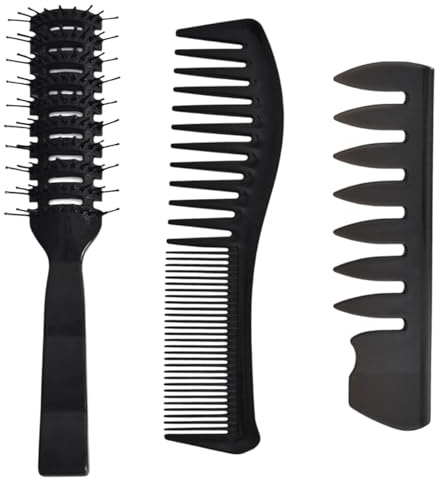 Kaiyzo Set di 3 Pettini Multifunzionali Per Lo Styling, Set di Spazzole Nere Unisex, Spazzola Per Capelli da Uomo A Denti Larghi, Pettine Professionale Per Texture