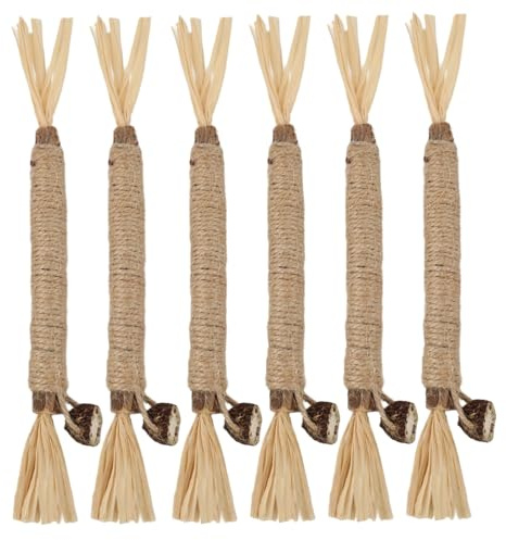 Juego de 6 Palitos Naturales de Vid Plateada para Gatos, Juguetes Masticables de Matatabi con Mezcla de Menta, Cuidado Dental para Gatitos, Higiene Bucal, Aliento Fresco y Entretenimiento Seguro